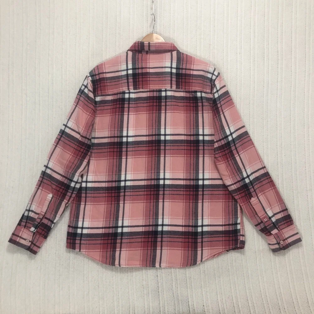 Aeropostale Mens Pink Navy Blue Plaid Flannel Button Down Shirt Large‎ RN 154379